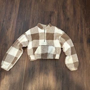Plaid Cropped Half Zip